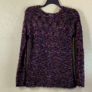 Ny Collection Sweater Fuzzy Soft Multi-Color Black Pink Pullover Long Sleeve